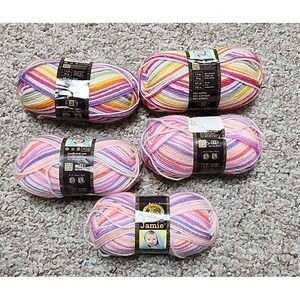 Lot of 5 Lion Brand Jamie Acrylic Striped Turkey #3 Lightweight‎